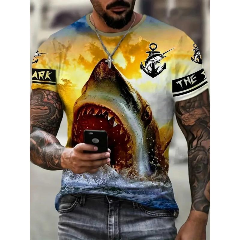 Summer Men's Shark 3D Printed Short Sleeved T-shirt Comfortable Pattern Plus Size Men's Short Sleeved T-shirt