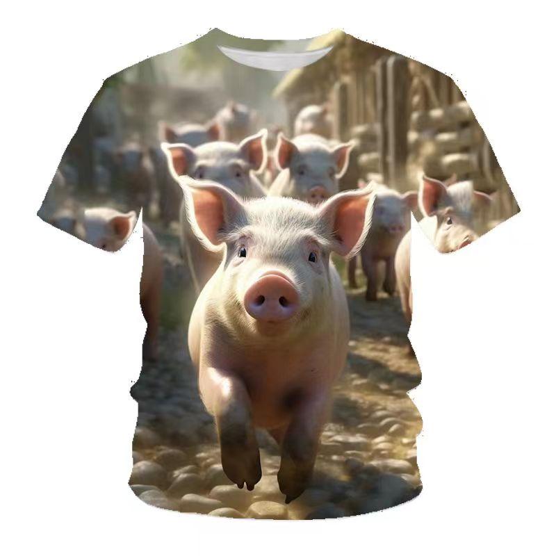 Lustiges Singendes Schwein T-Shirt Herrenbekleidung Kurzarm Rundhals T-Shirt 3D-Druck Tier Sommer Lässig Mode T-Shirts
