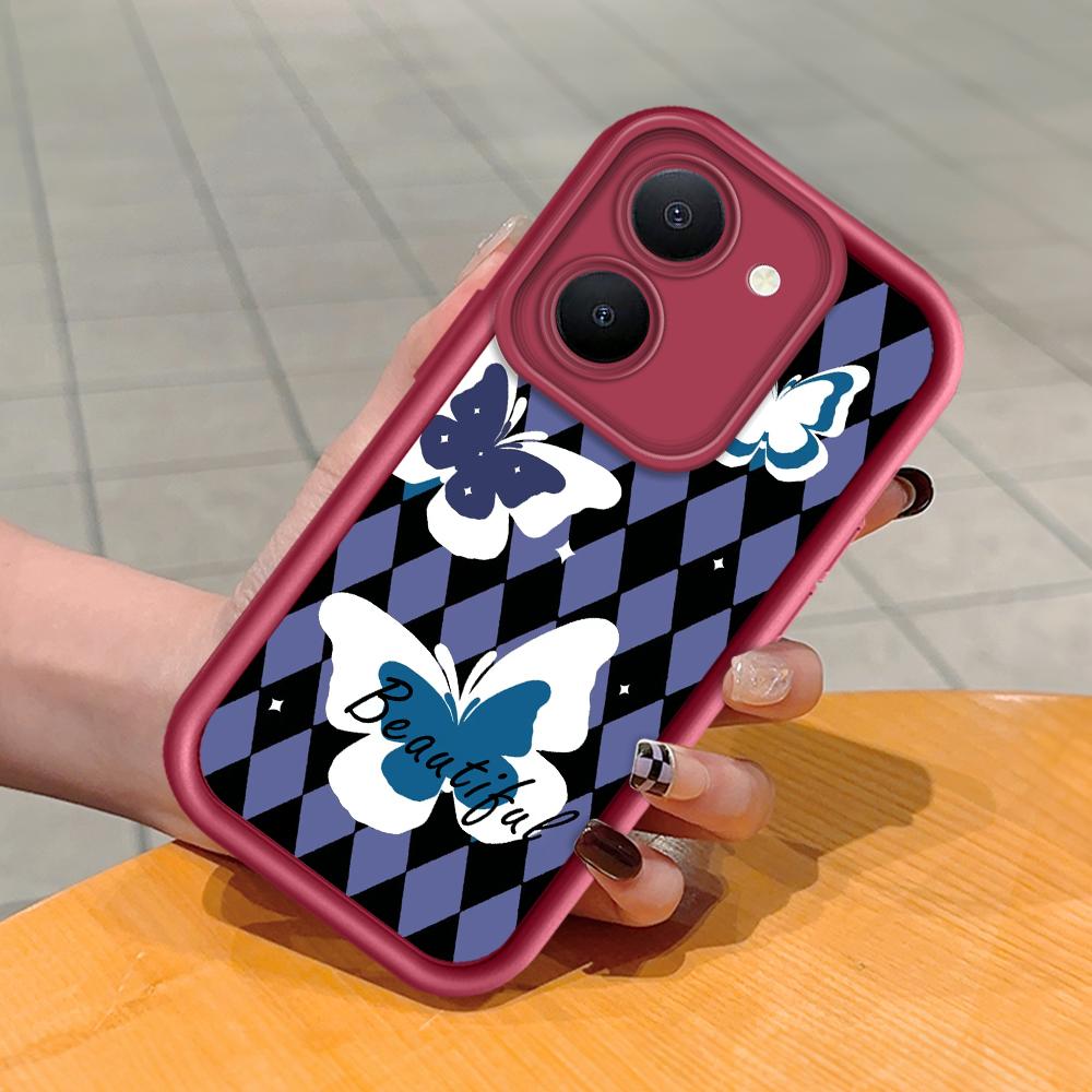 Soft Silicone Square Ladder Printing Pattern Phone Casing Full Cover Camera Shockproof Protection Rubber Case for Vivo