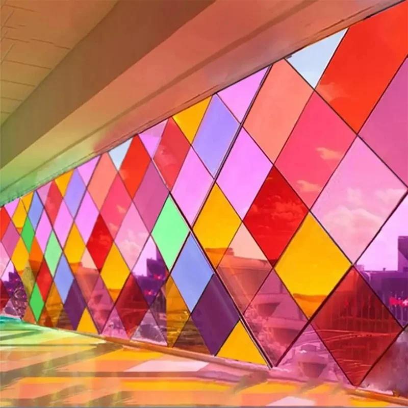 Rainbow Window Sticker Adhesive Vinyl Sun-Blocking Decorative Film for Glass Doors and Partitions colore rosso rosa