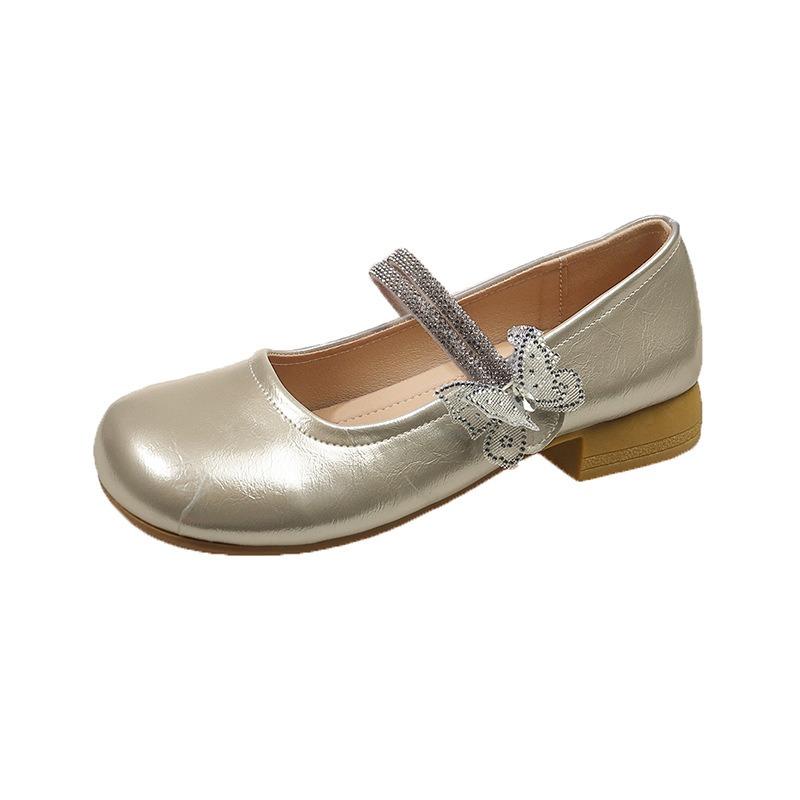 Butterfly decorative Mary Jane shoes women's new low-heeled single shoes women's skirt Doudou women's shoes