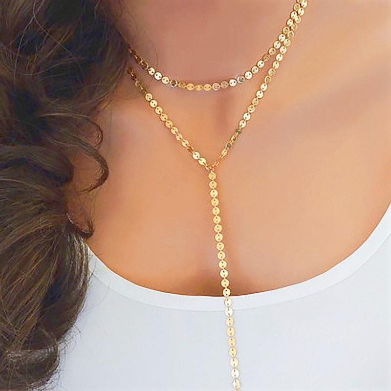 Fashion street shot long disc sweater chain, simple metal sequined fringed necklace