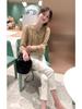Spring/Autumn 2025 Korean Floral Chiffon Bubble Sleeve Blouse - Women's Long Sleeve Elegant Top