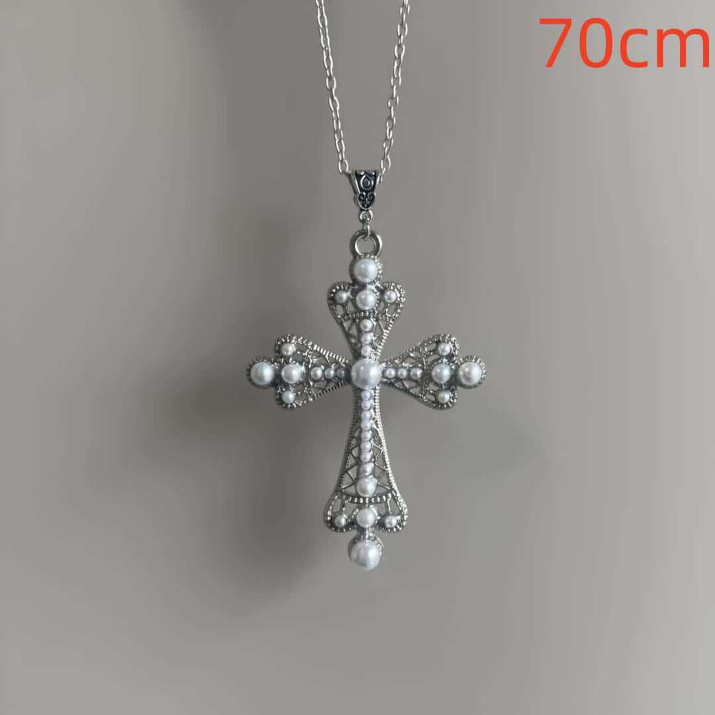 Personality Temperament Baroque Pearl Hollowed-out Cross Pendant Necklace for Men Women Fashion Punk Spice Girl Jewelry Jewelry