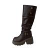 Fashion Winter Punk Style Woman Platform Knight Boots Fashion Belt Buckle Shoes Ladies Concise Height Increase Long Booties