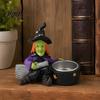 Handcrafted Resin Witch Figurine Halloween Skull Candle Holder, Spooky Star Cup Tealight Stand Candlestick Holder with Metal Heatproof Liner,