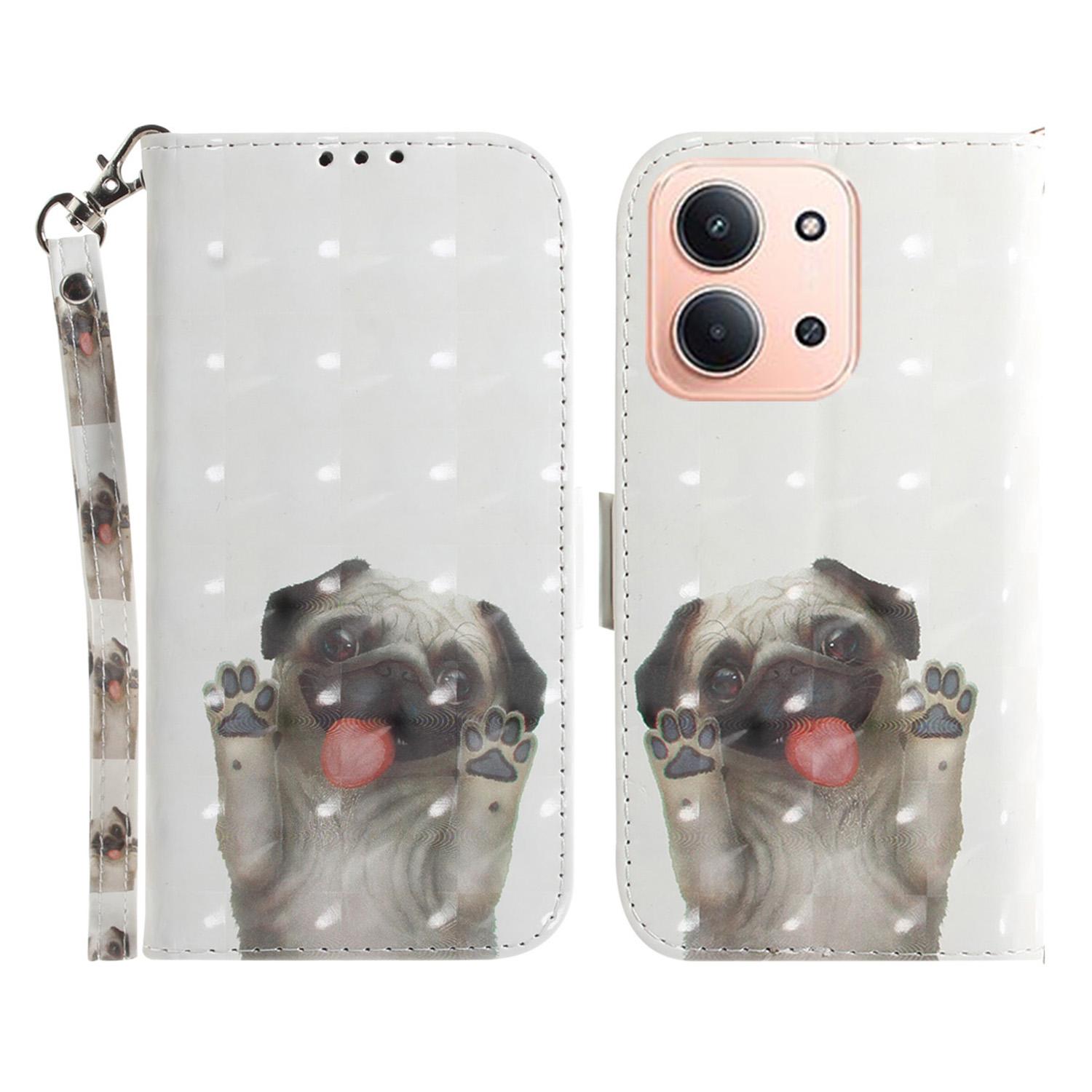 

Для Xiaomi Redmi 15C 5G (Європа) (173 мм)/15C 4G (Європа) (173 мм) Чохол з принтом, шкіряний гаманець, чохол для телефону з ремінцем на зап ястя Pug