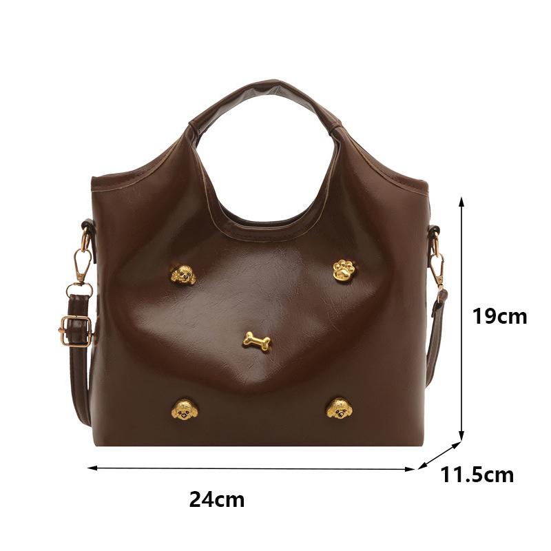 Versatile PU Leather Paw Print Shoulder Bags Solid Color Handheld Crossbody Bag Large Capacity Underarm Bags Women Girls AVE