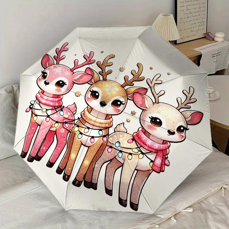 1pc Christmas, Deer Pattern Umbrella Design Automatic Opening and Closing Umbrella, High-quality Travel Umbrella, Lightweight and Portable, -17