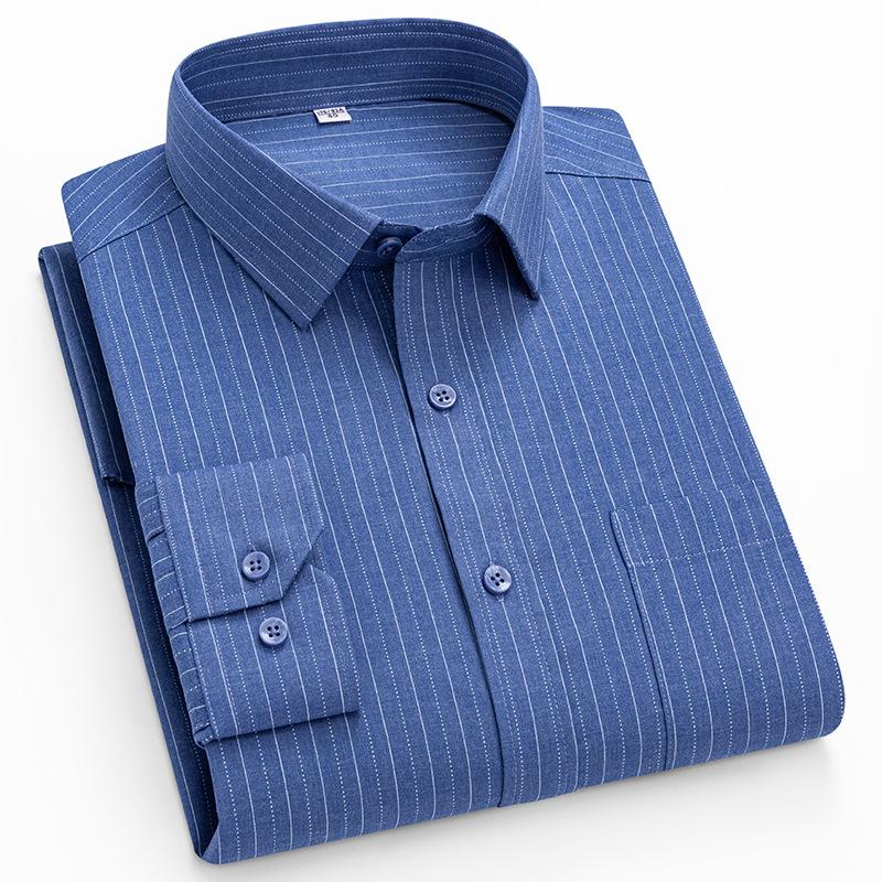 Men's Striped Plaid Shirt Long Sleeve Anti-Wrinkle Formal Soft Fashion Casual Business Pocket Office Shirts Men Clothing S-5XL