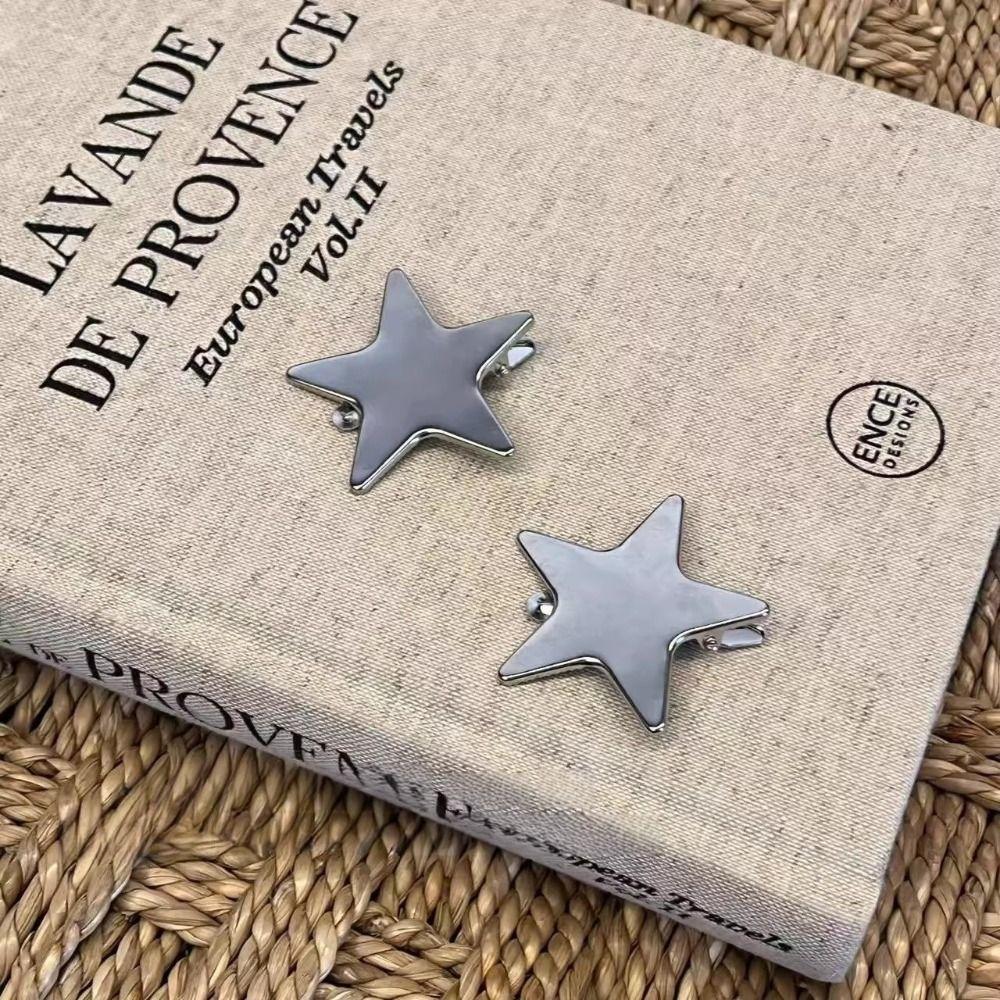 Fashion Y2K Silver Star Hair Clip Creative Five-pointed Star Pentagram Hairpin Korean Punk Children Side Clip Daily