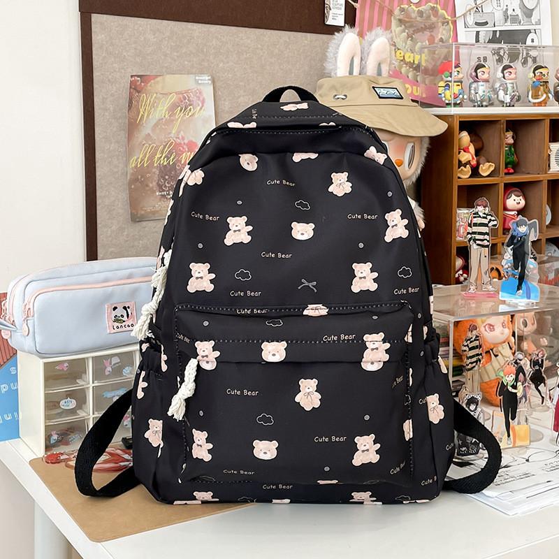 Simple Butterfly Bow And Cartoon Bear Pattern Student Backpack For Casual Use And Commuting