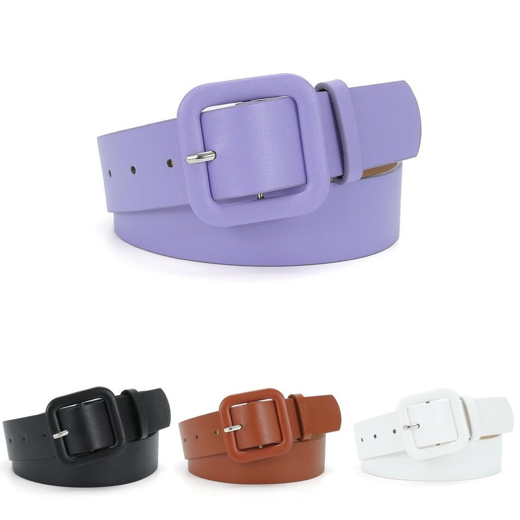 Stylish Minimalist Women's Pu Leather Candy Color Belt With Square Buckle For Dresses