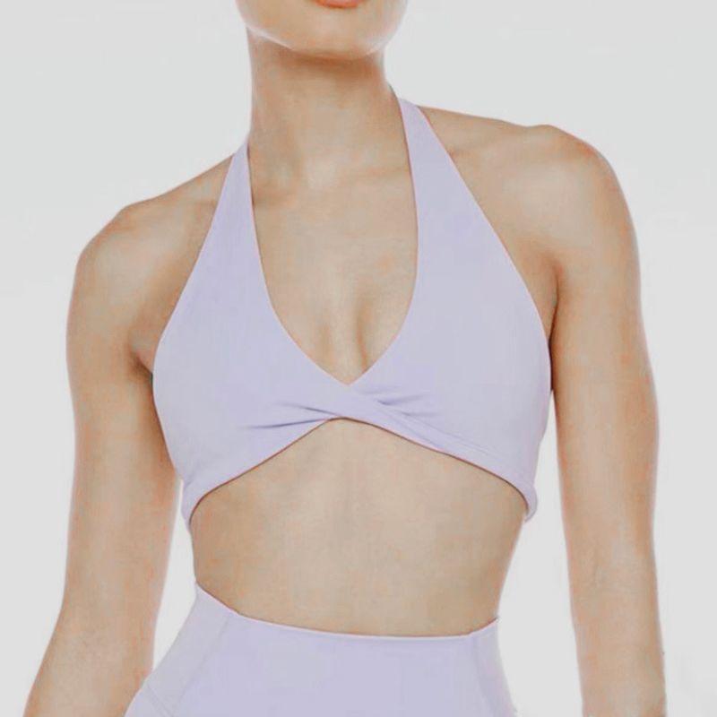 

Модное тренировочное нижнее белье Пуш-ап Жилет для йоги Женский дышащий облегающий V-образный вырез Сексуальный халтер Красивая спинка Спортивный бюстгальтер Эластичный M MY206 lavender purple