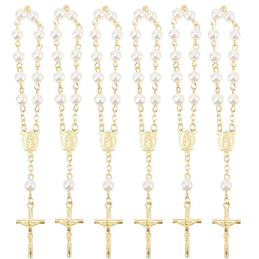 1-6pcs Golden Pearl Cross Bracelet Elegant Christening Favors for Shower Church Weddings Religious Party Souvenirs Baptism Gift