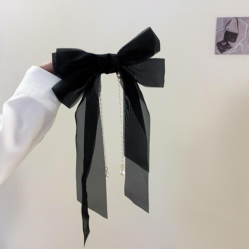 Vintage Elegant Hair Clip Three-layer Bow Pearl Chiffon Super Fairy Style Tie Hair Spring Clip Womne Fashion Hair Accessories