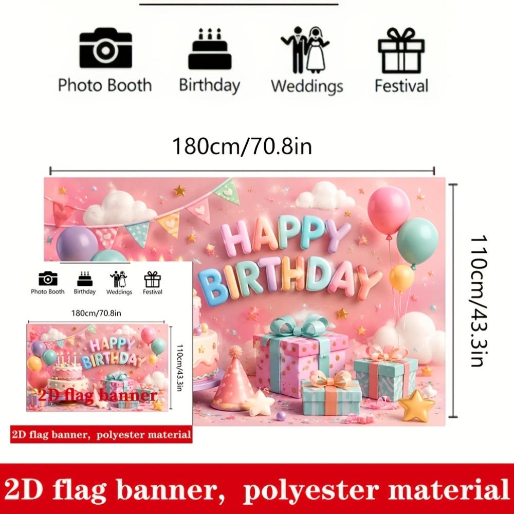 Macaron Pink Birthday Party Backdrop Cream Cake Striped Candles Balloons