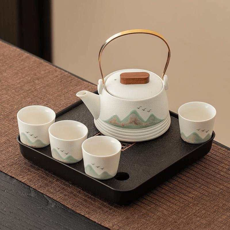 Hand-Painted Coarse Pottery Kung Fu Tea Set