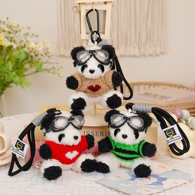 Pilot Panda Plush Keychain Student School Bag Backpack Pendant Doll Machine Pendant Delicate Bag Jewelry