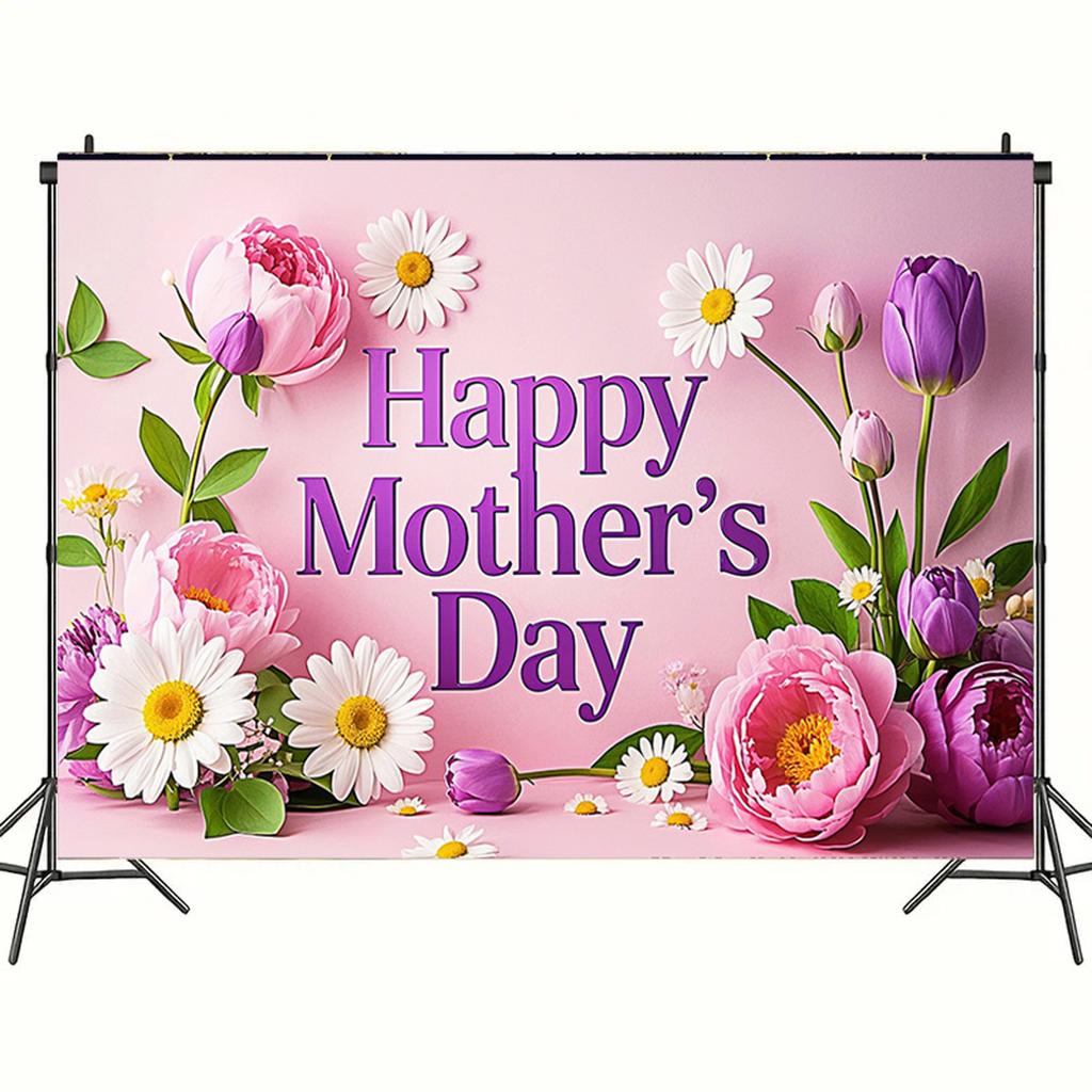 Happy Mother's Day Floral Party Banner,Backdrop with Text Decorative Elements for Home Wall and Photo Decor,Party Backdrop,Mothers Day Decor