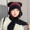 Cute Wool Blended Bear Hat for Women in Autumn and Winter Maillard Face Showing Small Warm Ear Protection Scarf Integrated Woolen Hat