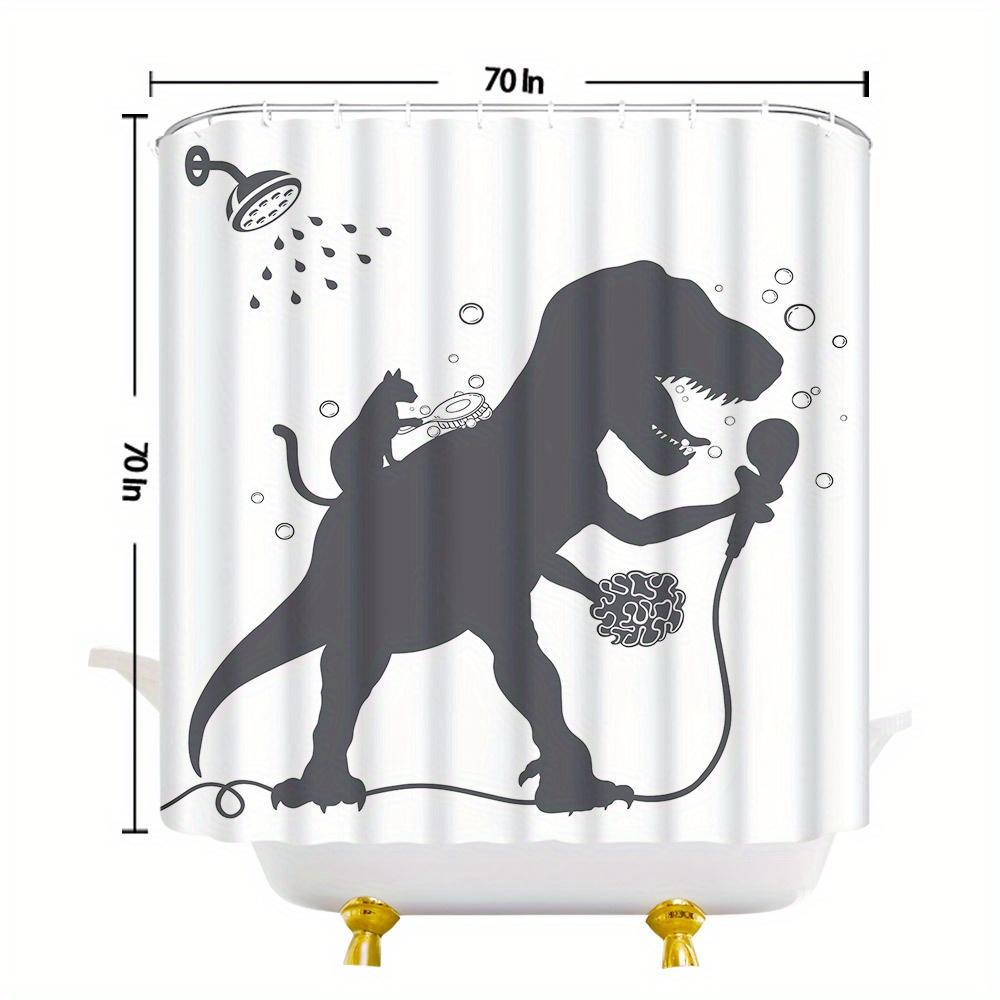 Dinosaur Shower Curtain 1180X180Cm – Funny Cat Sidekick, Bathroom Karaoke Scene, 12 Hooks Bath Decorative Shower Curtain