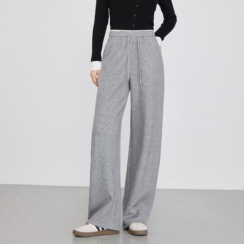 Women's High Rise Drawstring Wide Leg Sweatpants Loose Fit Curved Pants 2025 Winter Fleece Lined Casual Trousers