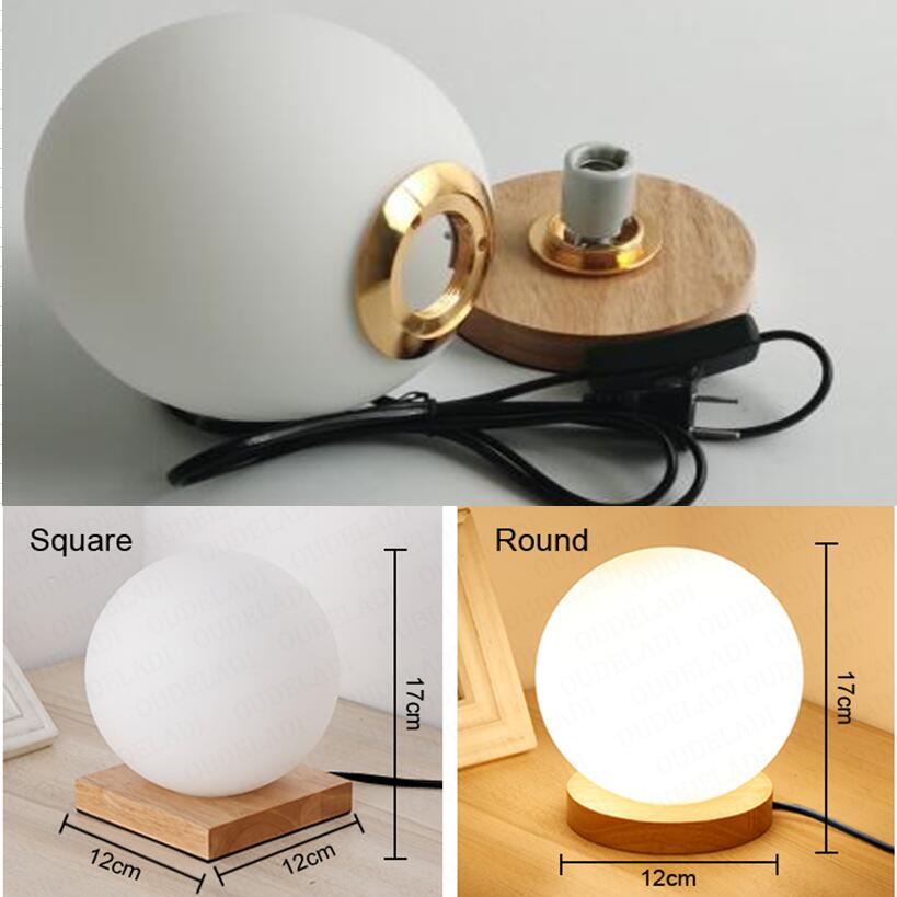 Einfache Glaskugel Tischlampe LED Wohnzimmer Arbeitszimmer Wohnkultur Beleuchtung Holz Kleine runde Schreibtischlampe Schlafzimmer Nachttisch Nachtlicht