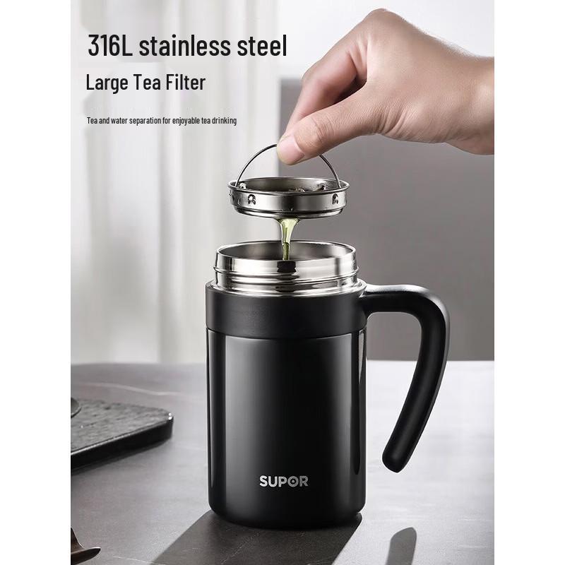 SUPOR 316L Stainless Steel Thermal Mug with Handle and Temperature Display
