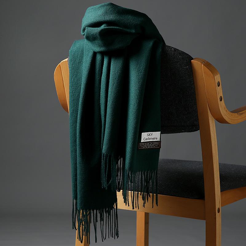 

Кашемировый шарф в корейском стиле: Теплая, плотная, универсальная, однотонная шаль с кисточками для осени/зимы. 200*70cm