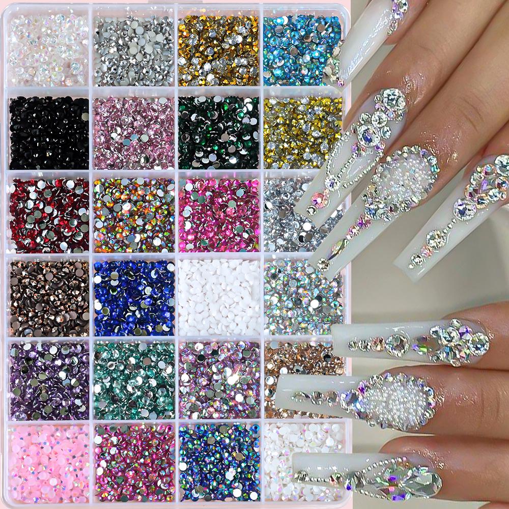 1Box 3D Colorful Round Nail Art Rhinestones Flatback Galss Diamond Gems Jewelry Nails Charms DIY Makeup Manicure Accessories &*1