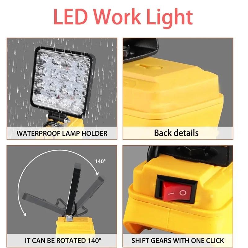 For Dewalt 18V Li-ion Battery Cordless LED Work Light 3 Inch Flashlight Portable Emergency Flood Lamp Camping Lamp