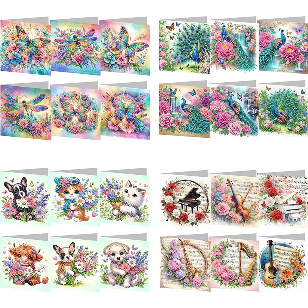 6PCS DIY Diamond Painting Greeting Card Set Diamond Art Greeting Cards for Birthdays Thanksgiving & Special Occasion