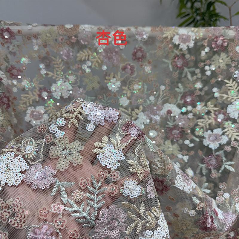 1yard Heavy Embroidery Wedding Dress Fabric Mesh Lace For DIY Sewing Cheongsam Bride Dress Embroidery Sequin Embroidery Cloth