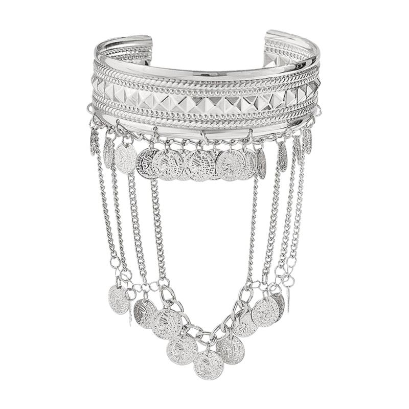 Элегантный Унисекс Браслет-Цепочка на Руку С Дизайном из Металлических Монетных Кисточек Регулируемый Браслет Для Различных Стилей серебряный