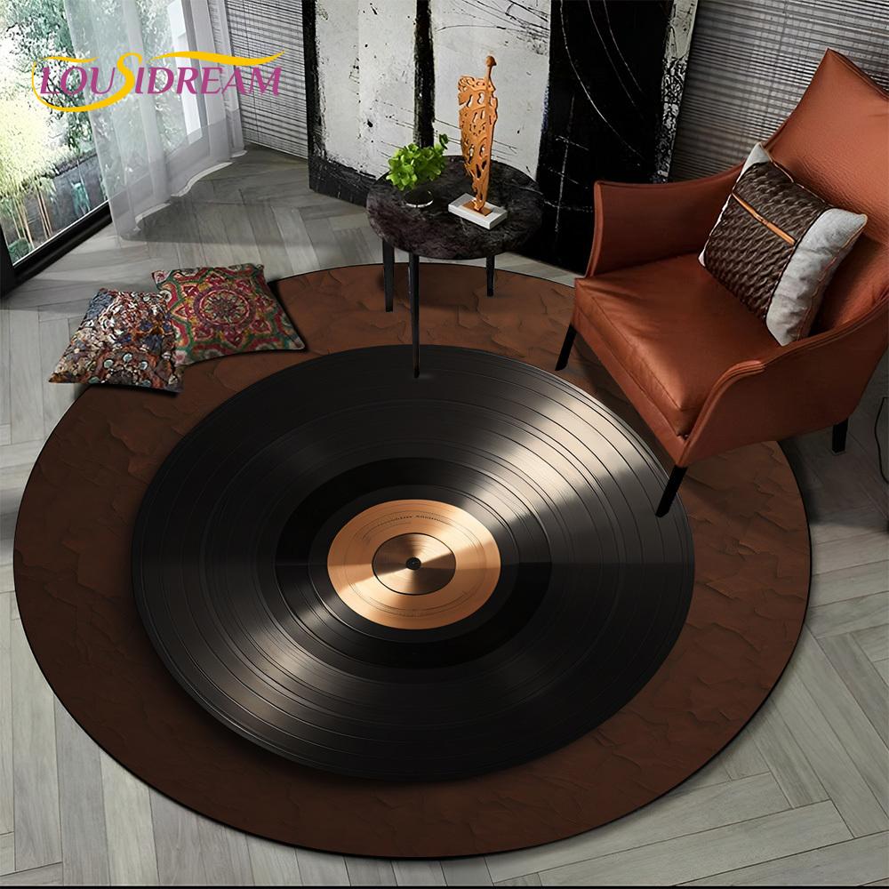 3D Vinyl Record Music DJ Screen Tape HD Round Area Rug,Carpet Rug for Living Room Bedroom Sofa Playroom Decor,Non-slip Floor Mat