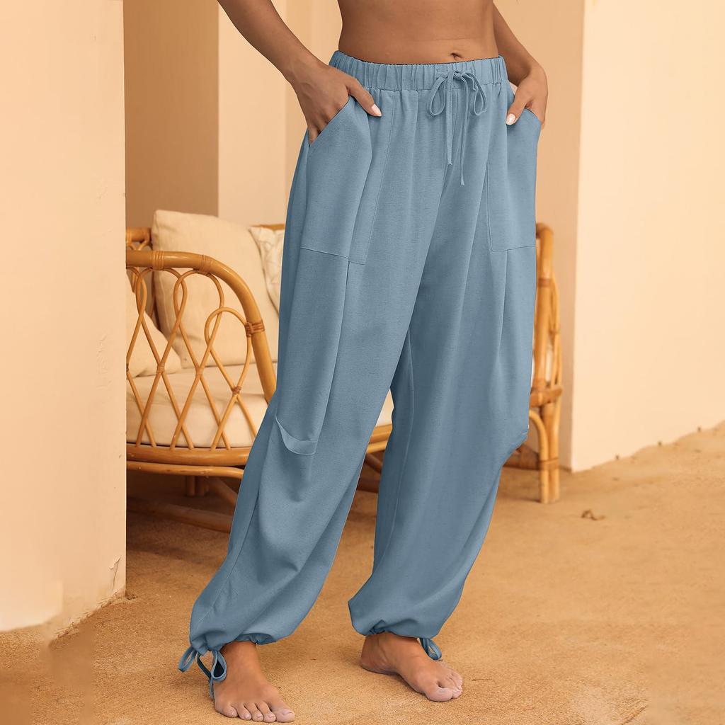 Women's Solid Color Elastic Waist Work Straight Tube Casual Yoga Pants