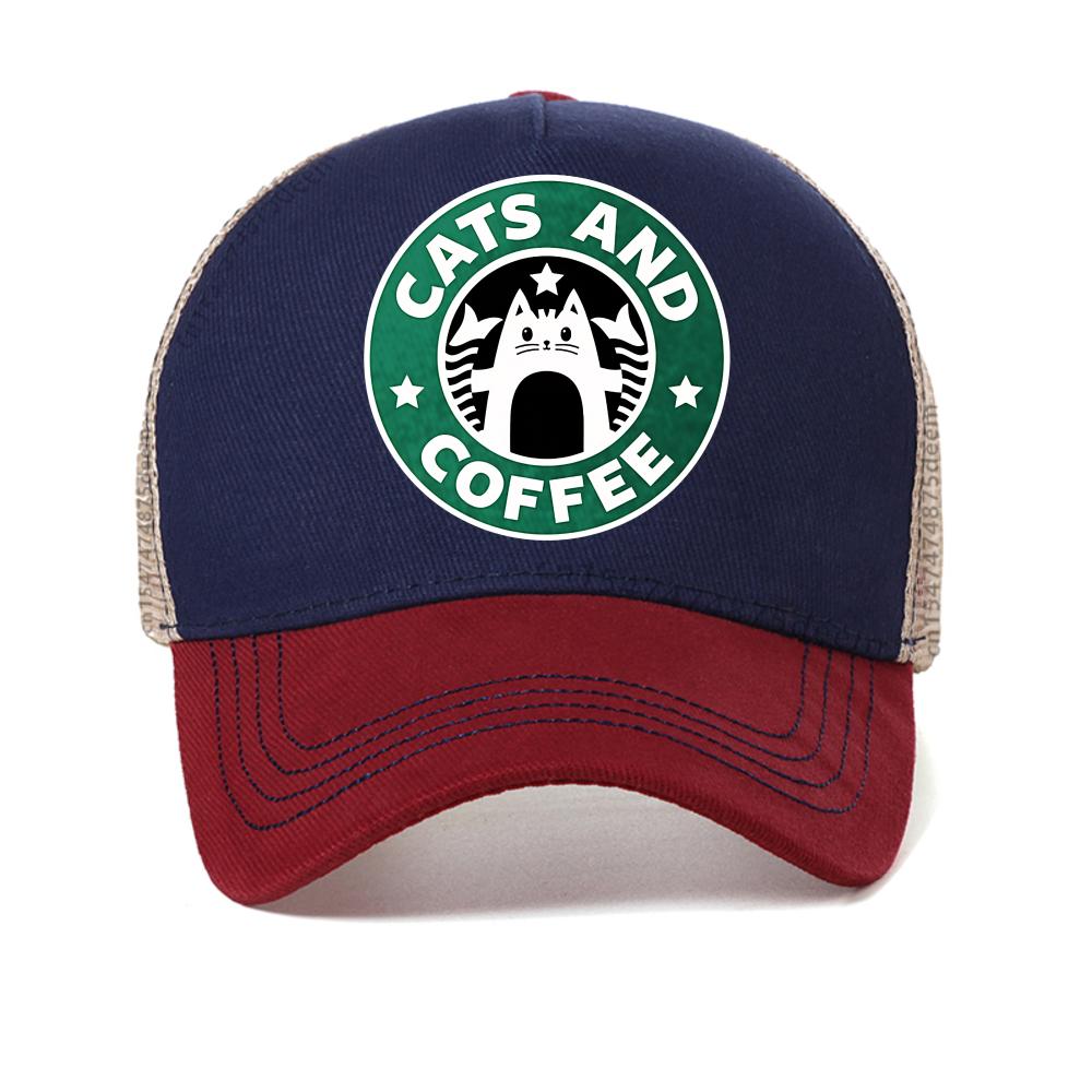 

Cats And Coffee Street Funny baseball cap For Unisex Fashion Casual Breathable Hip Hop hat outdoor adjustable mesh sun Trucker hats Adjustable
