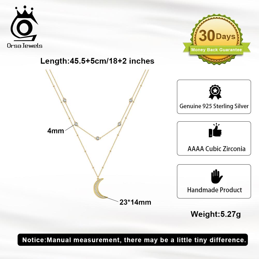 ORSA JEWELS Double Stacked Clavicle Choker Necklace 925 Sterling Silver Moon Pendant Necklace for Women Party Jewelry Gift BQN12