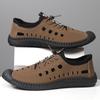 Herren Sandalen Sommer Strandschuhe Weiches Leder Schwarze Sohle Sportschuhe Atmungsaktiv Hohle Ein-Pedal Freizeit Lochschuhe