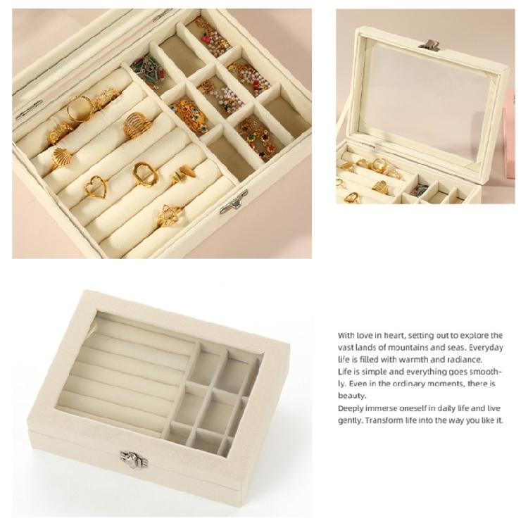 Compartment Jewelry Storage Box with Ring Rolls, Soft Lining and Hinged Lid for Dresser Top and Vanity Storage