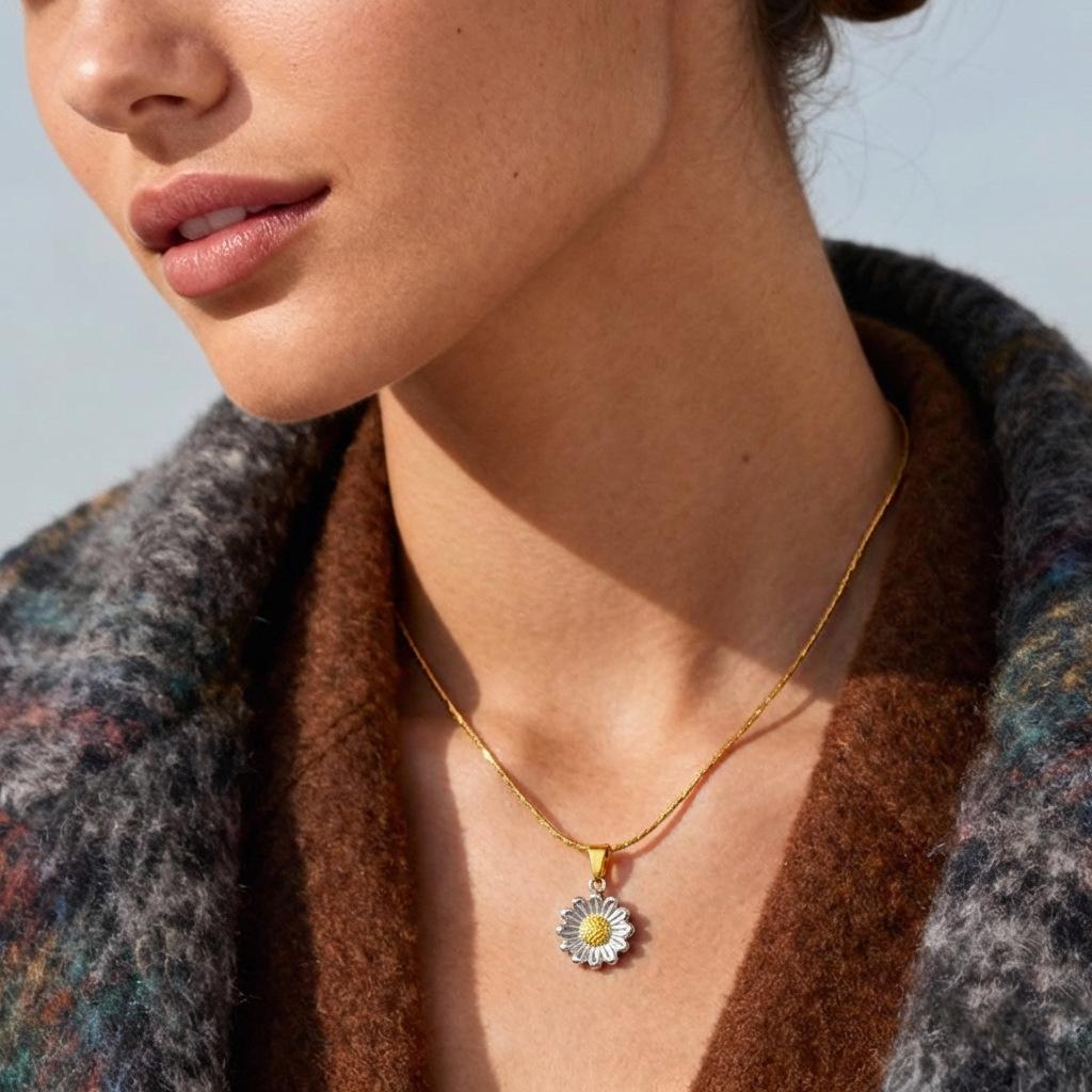 Windmill Sunflower Pendant Necklace Women Light Luxury Collarbone Chain Small Sense Advanced Titanium Steel Colorfast Jewelry