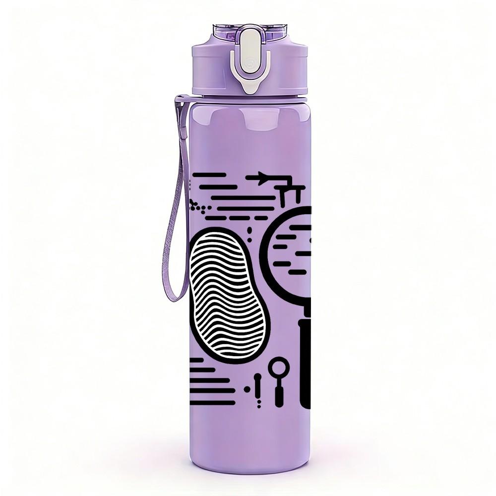 1PC Magnifying Glass Search Pattern Print 750ml Color Plastic Sports Water Bottle Leakproof Flip Straw Lid Suitable for Sports Office Home Use