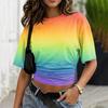 Women’s Crew Neck Pullover Printed Short Sleeve T Shirt Loose Fit Casual Top Gradient Design Soft Fabric Comfortable Wear