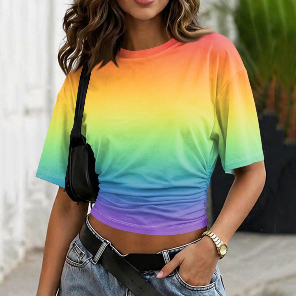 Women’s Crew Neck Pullover Printed Short Sleeve T Shirt Loose Fit Casual Top Gradient Design Soft Fabric Comfortable Wear