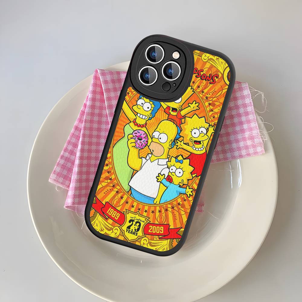 Vtipný kreslený S-Simpsons kryt na telefon pro iPhone 16 15 14 13 Pro Max 11 12 Plus Kožený silikonový obal