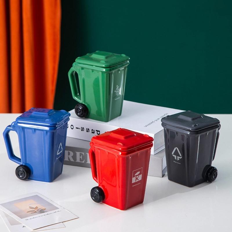 3D Trash Can Design Ceramic Coffee Mugs 400ml Creative Kitchen Cup Garbage Can Shape Mugs For Home Office Gift