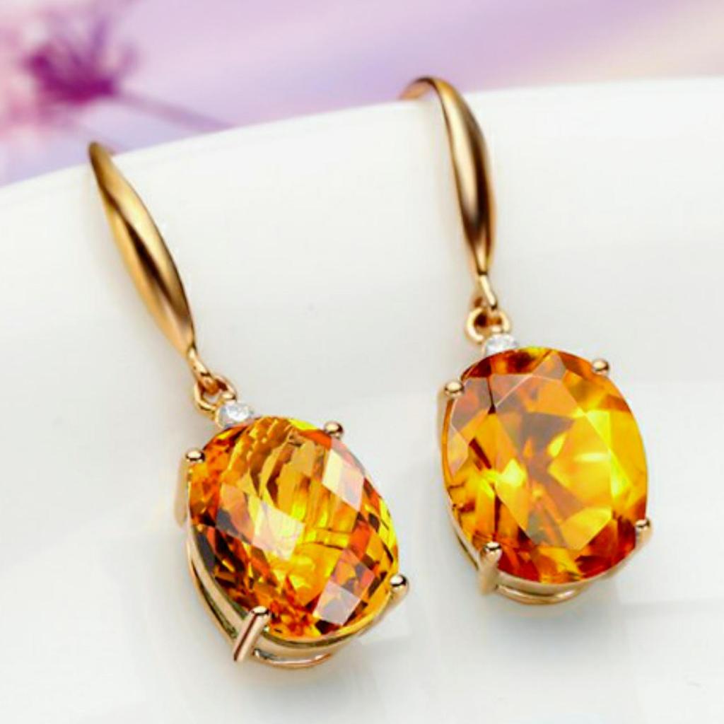 Best-Selling Women's Earrings with 8.0 Carat Imitation Yellow Crystal Gemstone Ear Hooks