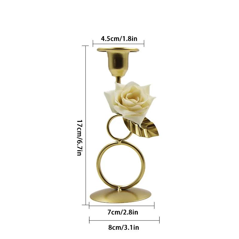 Nordic Rose Candlestick Metal Iron Crafts Wedding Candelabrum Flowers Ring Wax Candle Stand Dining Table Center Piece Decoration