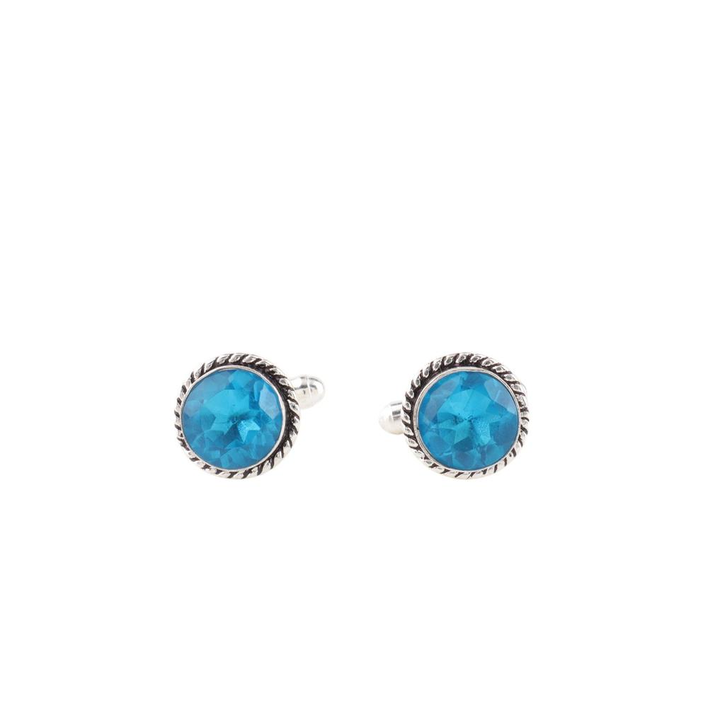 Swiss Blue Topaz Gemstone 925 Sterling Silver Jewelry Handmade Cufflinks 0.51" CL-3-2